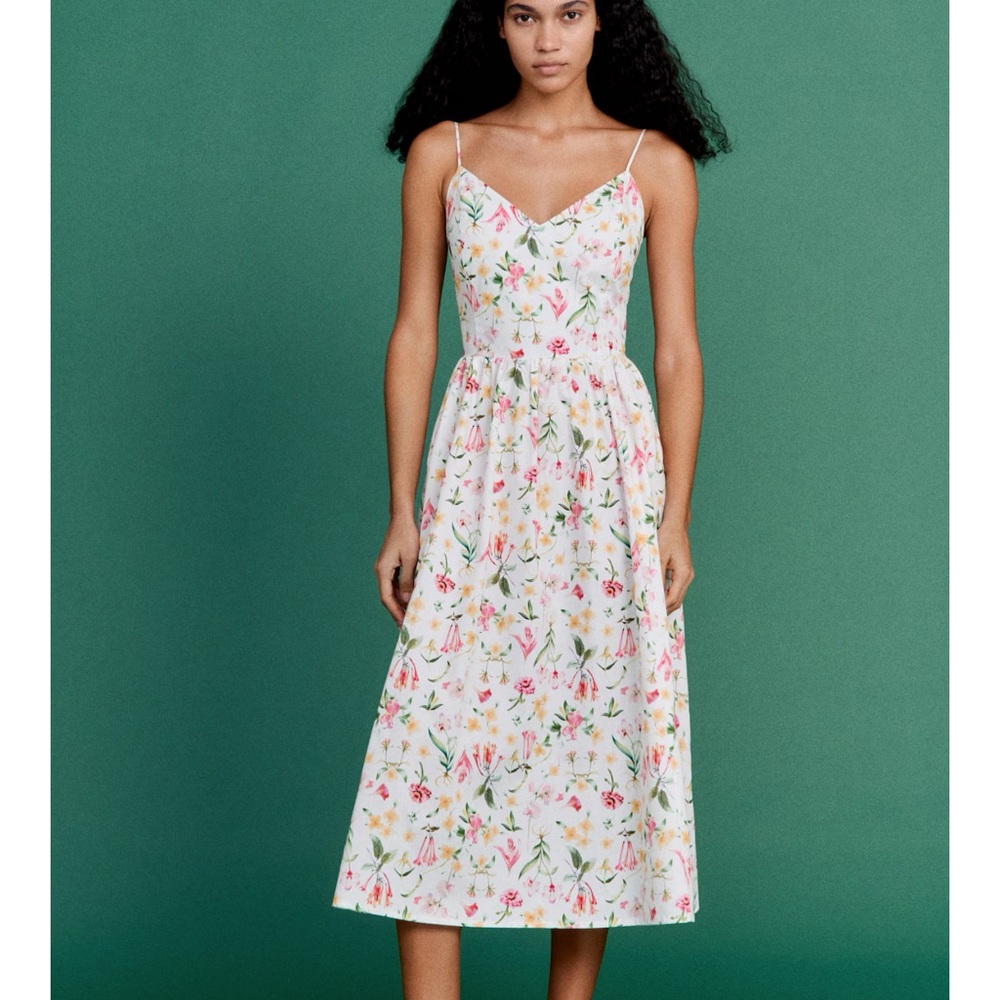 H&M Floral Casual Dress - White with Multicolor Print